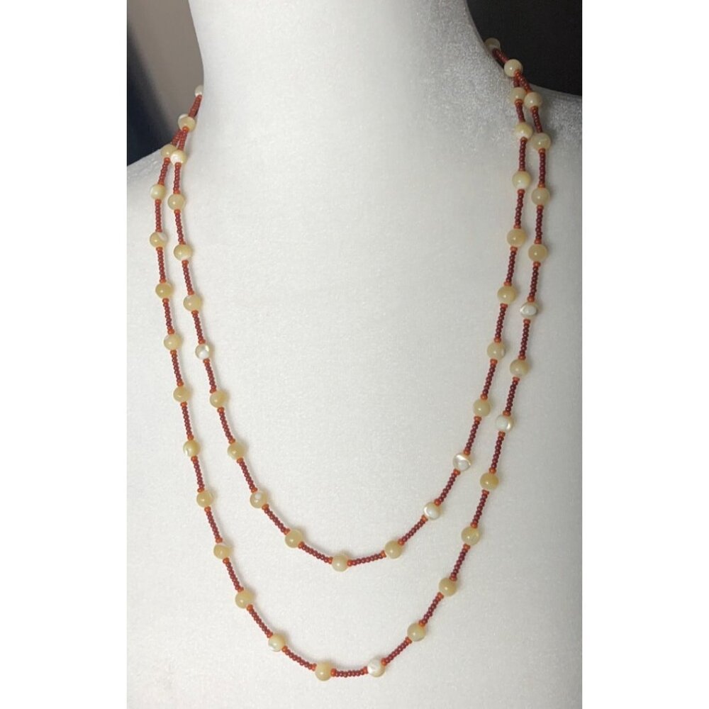 Boho Bead Necklace Long Red Pearlescent Earrings Bundle Fall Accessories Jewelry - Picture 9 of 11